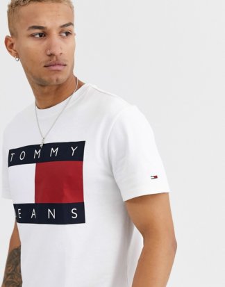 Tommy Jeans - Weißes T-Shirt mit großem Flaggenlogo