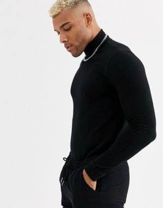 Topman - Langärmliges Shirt in Schwarz mit Stehkragen