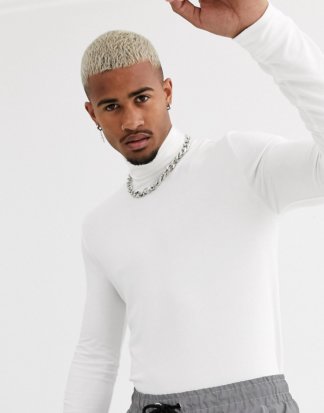 Topman - Langärmliges Shirt mit Rollkragen in Weiß