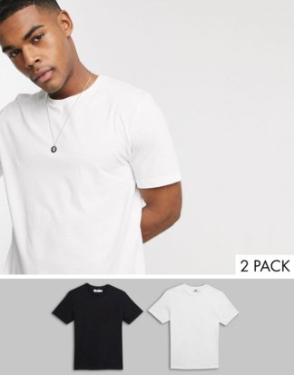 Topman - Regulär geschnittene T-Shirts im 2er-Pack in Schwarz und Weiß-Mehrfarbig