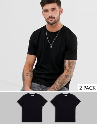 Topman - Schwarze T-Shirts mit Rundhalsausschnitt im 2er-Multipack
