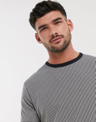 Topman - T-Shirt mit Marine & Ecru gestreift-Navy