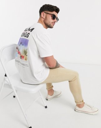 Topman - T-Shirt mit Palm Springs-Print hinten in Weiß