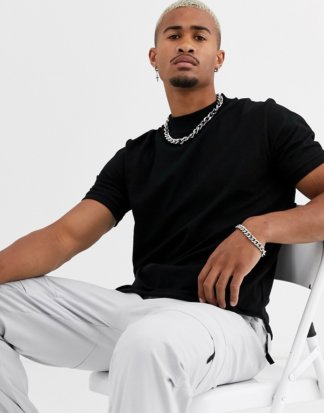 Topman - T-Shirt mit Rollkragen in Schwarz