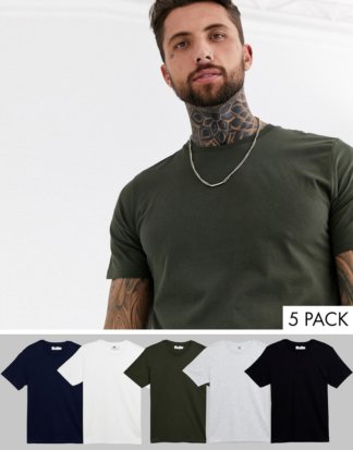 Topman - T-Shirts mit Rundhalsausschnitt im 5er-Multipack-Matt