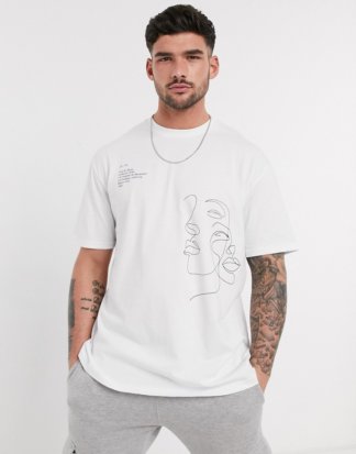 Topman - Weißes Oversize-T-Shirt mit Gesichtsmotiv