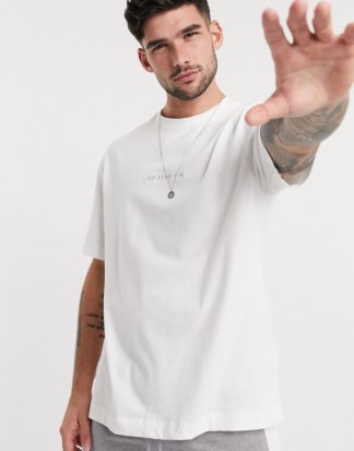 Topman - Übergroßes T-Shirt mit "Optimism"-Schriftzug in Weiß