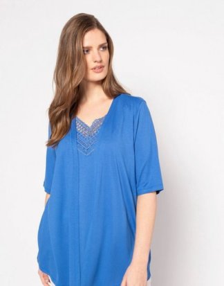 Ulla Popken T-Shirt 2-in-1-Shirt, Ausschnitt mit Spitze, Halbarm, selection