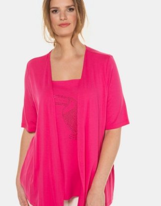 Ulla Popken T-Shirt 2-in-1-Shirt, Glitzer-Kakadu, Jacke mit 3/4-Ärmeln, selection