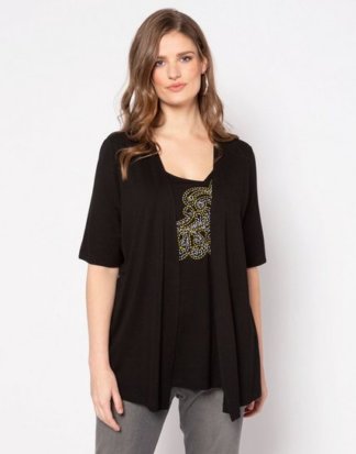 Ulla Popken T-Shirt 2-in-1-Shirt, Phantasie-Stickerei, Halbarm, selection