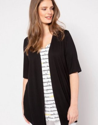 Ulla Popken T-Shirt 2-in-1-Shirt, Schrift-Design, langer Halbarm, selection