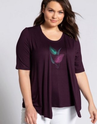 Ulla Popken T-Shirt 2-in-1-Shirt, Stickerei mit Glitzer, Halbarm, selection