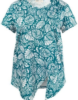 Ulla Popken T-Shirt Bis 60, T-Shirt, Oberteil mit Blättermuster, Lagen-Effekt, Biobaumwolle