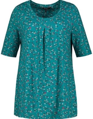 Ulla Popken T-Shirt Shirt, Blütenmuster, A-Linie, Zierfalten, längere Form