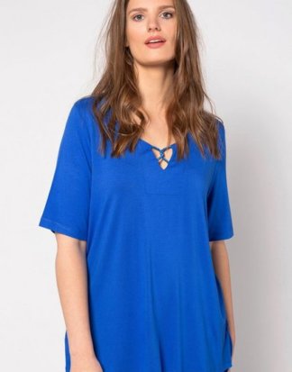 Ulla Popken T-Shirt Shirt, Classic, verzierter Ausschnitt, Halbarm, selection