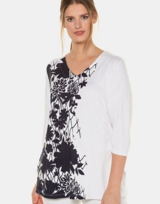 Ulla Popken T-Shirt Shirt, Floral-Design, Classic, 3/4-Ärmel, selection