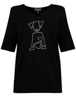 Ulla Popken T-Shirt Shirt, Hundemotiv, Classic, Ziersteine, selection
