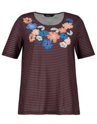 Ulla Popken T-Shirt Shirt mit Streifen und Druck, A-LINIE