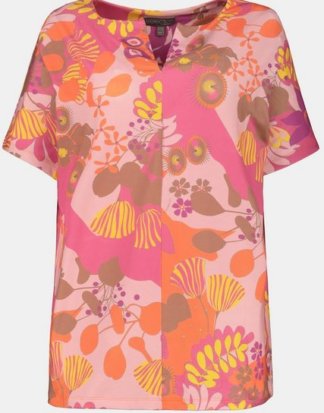 Ulla Popken T-Shirt T-Shirt, Blüten-Design, classic, Revers, selection