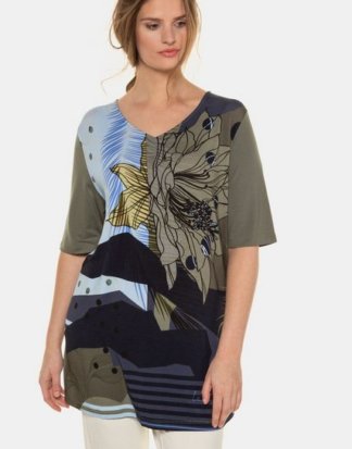 Ulla Popken T-Shirt T-Shirt, Classic, grafische Blüten, Halbarm, selection