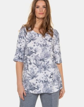 Ulla Popken T-Shirt T-Shirt, Jungleblätter-Design, Classic, Halbarm, selection