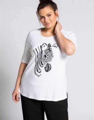 Ulla Popken T-Shirt T-Shirt, Zebra-Motiv, Classic, Halbarm, selection