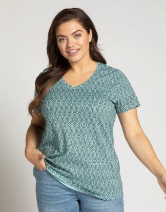 Ulla Popken T-Shirt T-Shirt, gemustert, Halbarm, Classic Fit, V-Ausschnitt
