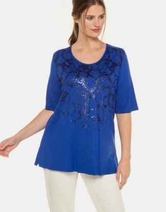 Ulla Popken T-Shirt T-Shirt, glänzendes Blüten-Design, Classic, selection