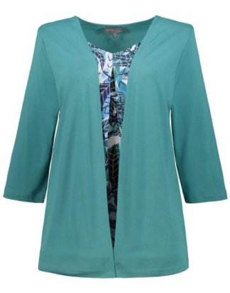 Ulla Popken T-Shirt bis 60, Oberteil, Tunika, Cardigan mit Shirt, Muster, ¾-Ärmel & V-Ausschnitt