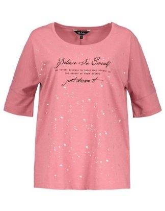 Ulla Popken T-Shirt bis 62+ Oversized Shirt Flammjersey mit Statement Rundhalsausschnitt angeschnittener Halbarm