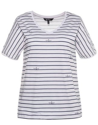Ulla Popken T-Shirt bis 62+ Oversized-Shirt Motiv-Streifen, Boot Jersey-Shirt V-Ausschnitt, Halbarm