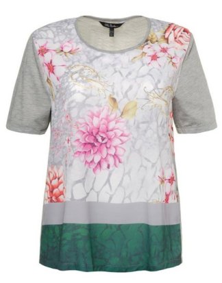 Ulla Popken T-Shirt bis 62+ Shirt aus Web gepatchtes Blütenmotiv Rundhalsausschnitt Halbarm aus Jersey