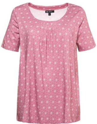 Ulla Popken T-Shirt bis 62+ Shirt mit geometrischen Blüten Zierfalten Rundhalsausschnitt Halbarm