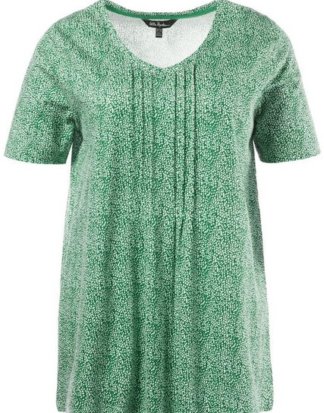 Ulla Popken T-Shirt bis 62+ T- Shirt Gemustert, V-Ausschnitt, Halbarm Zierbiesen am Ausschnitt Regular Fit 100% Baumwolle