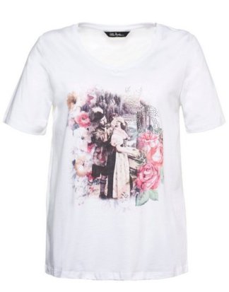 Ulla Popken T-Shirt bis 62+ V-Shirt mit Vintage-Trachtenmotiv Glitzersteinchen Halbarm