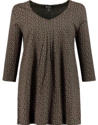 Ulla Popken T-Shirt bis 64, Oberteil, V-Shirt, Muster, A-Linie, ¾-Ärmel & V-Ausschnitt