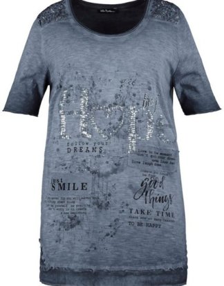 Ulla Popken T-Shirt bis 64, Oil dyed Shirt, Flammjersey mit Pailletten, Rundhalsausschnitt, Lagen-Effekt, Halbarm