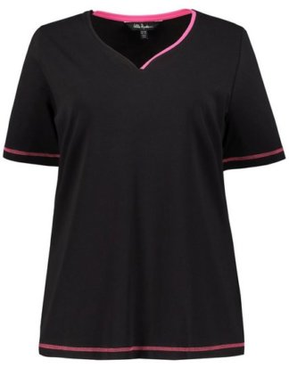 Ulla Popken T-Shirt bis 64, Shirt, Basic, zweifarbiger Herzausschnitt, Nähte in Kontrastfarbe, Halbarm
