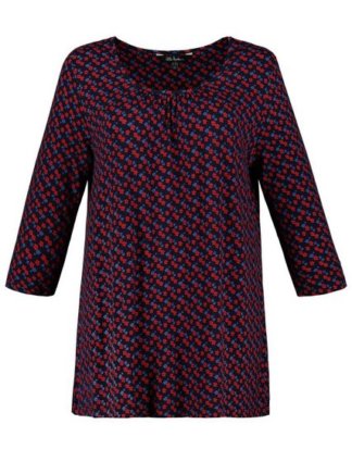Ulla Popken T-Shirt bis 64, Shirt, Langarm, A-Linie, Blütenmuster, V-Ausschnitt