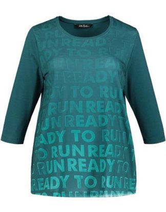 Ulla Popken T-Shirt bis 64, Shirt, Schrift im Musterverlauf, Rundhalsausschnitt, 3/4-Ärmel, bequeme Passform