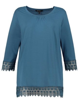 Ulla Popken T-Shirt bis 64, Shirt, Spitzen-Details, 3/4-Ärmel, Rundhalsausschnitt, A-Linie