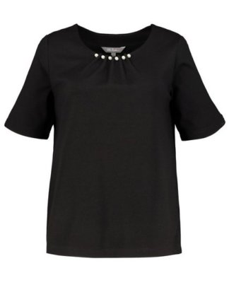 Ulla Popken T-Shirt bis 64, Shirt, Zierperlen in den Falten, Rundhalsausschnitt, Hochwertiger Jersey, ausgestelltem Halbarm