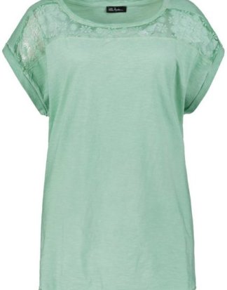 Ulla Popken T-Shirt bis 64, Shirt aus oil dyed Flammjersey, Spitzen-Details, Pailletten, Rundhalsausschnitt, überschnittene Schultern