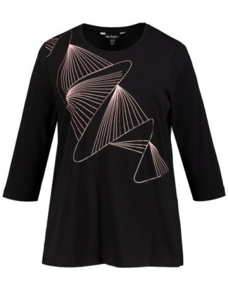 Ulla Popken T-Shirt bis 64, Shirt, grafisches Metallic-Motiv, Rundhalsausschnitt, 3/4-Ärmel, bequeme Passform