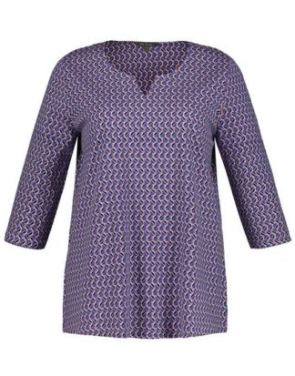 Ulla Popken T-Shirt bis 64, Shirt, grafisches Muster, Tunika-Ausschnitt, 3/4-Ärmel, bequeme Passform