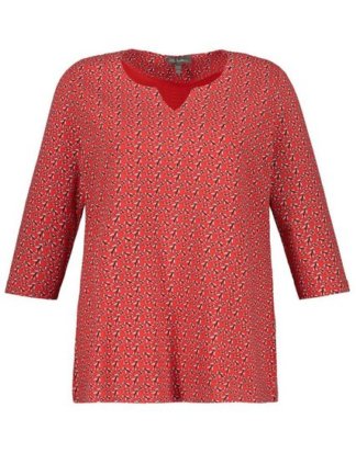 Ulla Popken T-Shirt bis 64, Shirt mit Minimalmuster, Tunika-Ausschnitt, Weicher Jersey, 3/4-Ärmeln