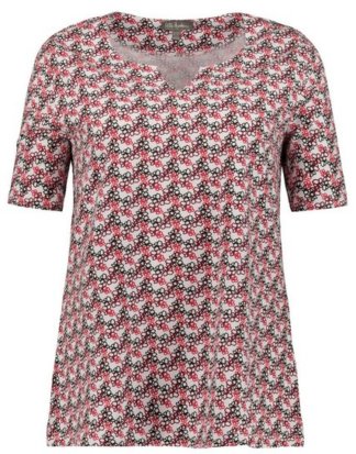 Ulla Popken T-Shirt bis 64, Shirt mit Minimalmuster, Tunikaausschnitt, Halbarm, A-Linie