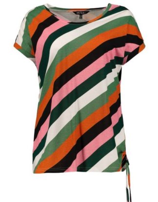 Ulla Popken T-Shirt bis 64, Shirt mit bunten Querstreifen, Raffung, Rundhalsausschnitt, überschnittenen Schultern, Halbarm