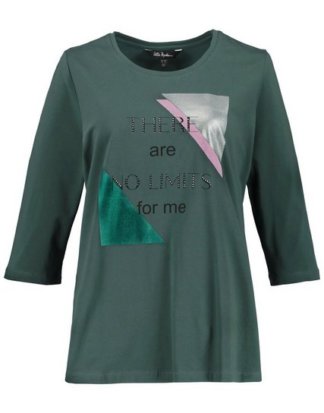 Ulla Popken T-Shirt bis 64, Shirt mit grafischem Metallic-Motiv, Rundhalsausschnitt, 3/4-Ärmel