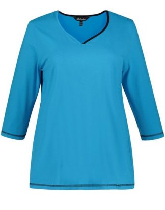 Ulla Popken T-Shirt bis 64, Shirt, zweifarbiger Herzausschnitt, 3/4-Ärmel, bequeme Passform